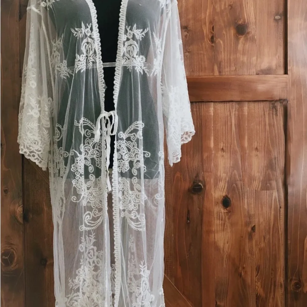 Women's Lace Cardigan Floral Crochet Sheer Beach Cover Ups Long Open Kimono